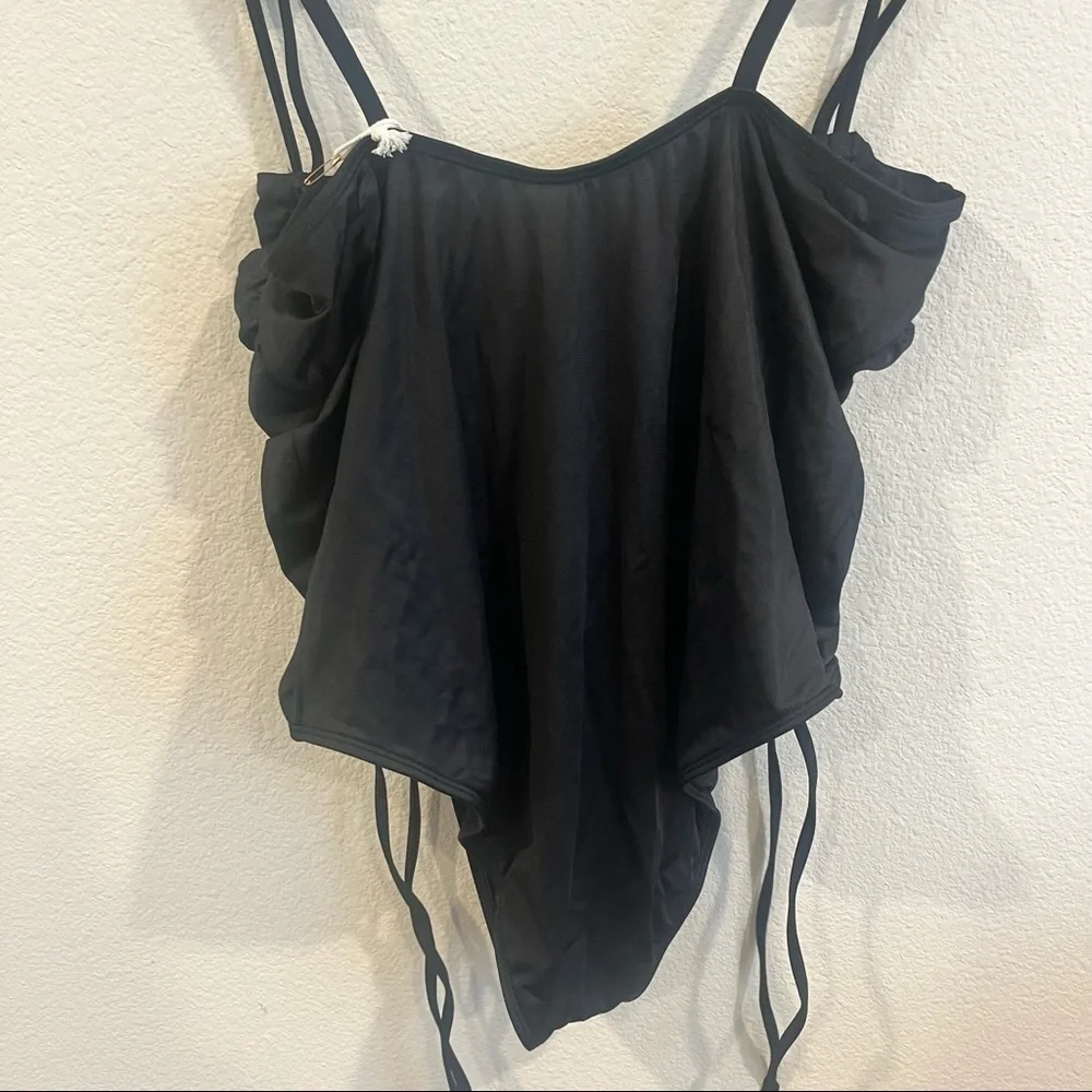 Good American  Shine Ruched One-Piece black swimsuit six 6 3XL